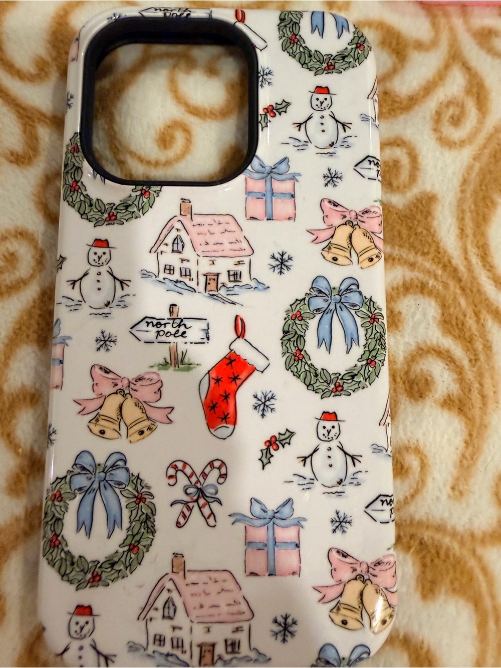 Casely Holiday Wreath & Snowman Phone 14 Pro Case/White with Red & Blue Accents